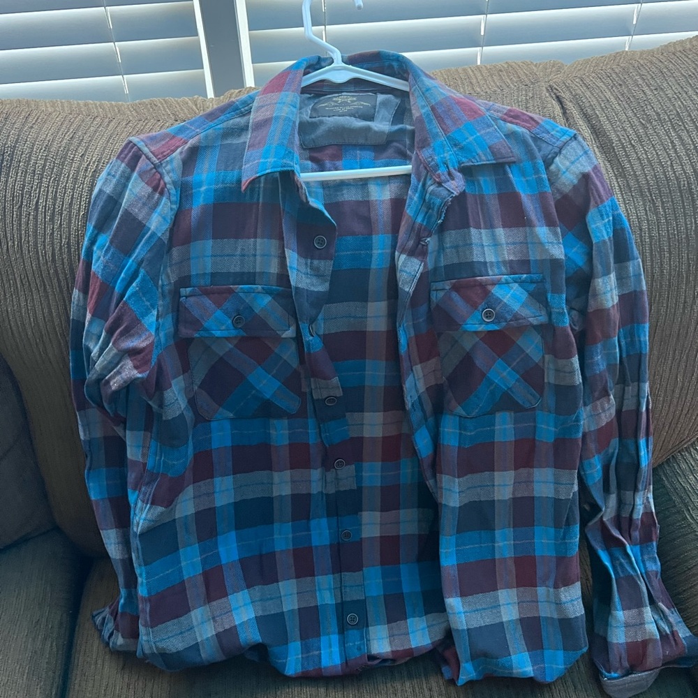 Men's Plaid Shirt - Blue and maroon